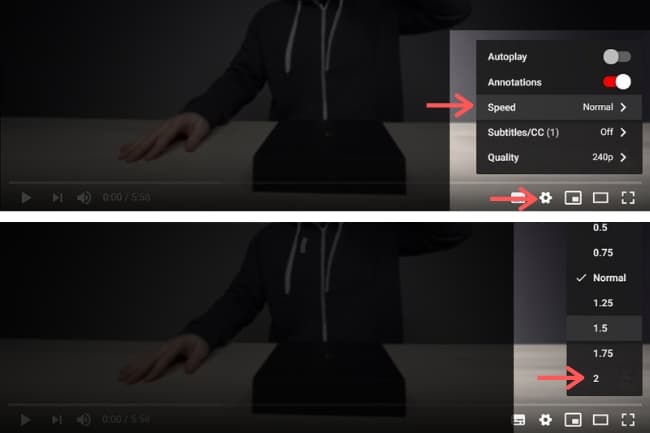 photo guide shows how to change youtube speed