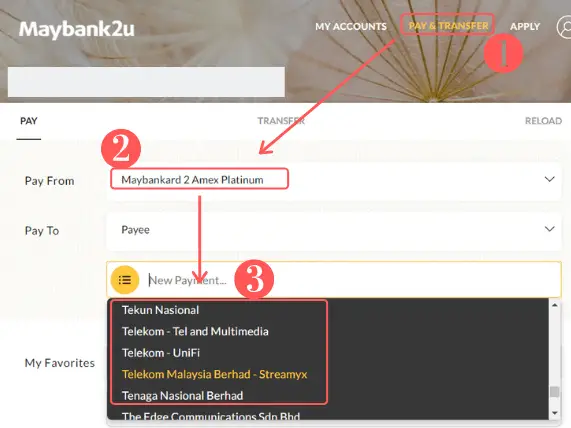 step by step to pay utility bill with maybank2u