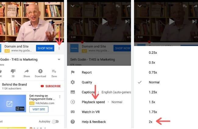photo guide shows how to change youtube playback speed on mobile youtube
