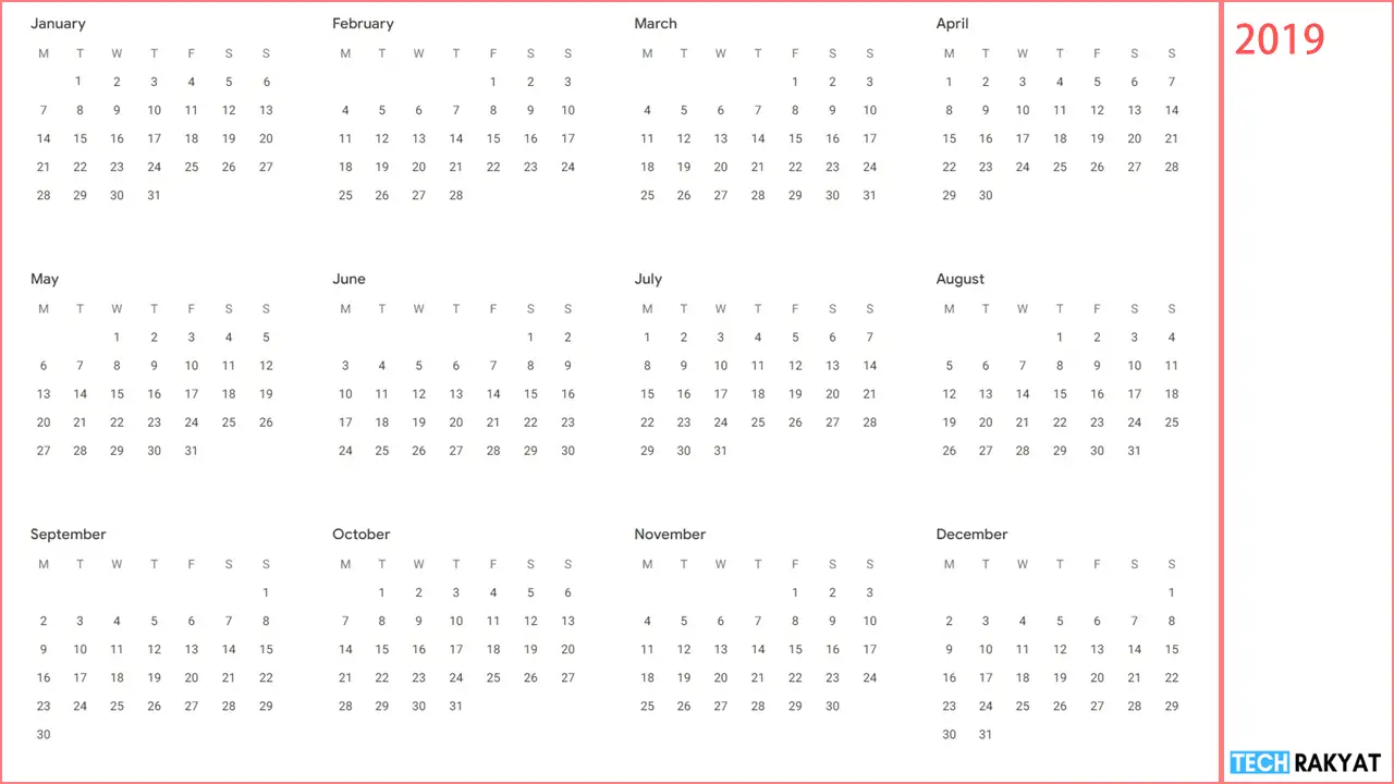 blank 2019 calendar 1