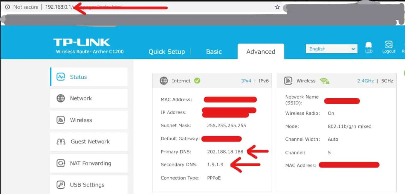 tm router config showing dns