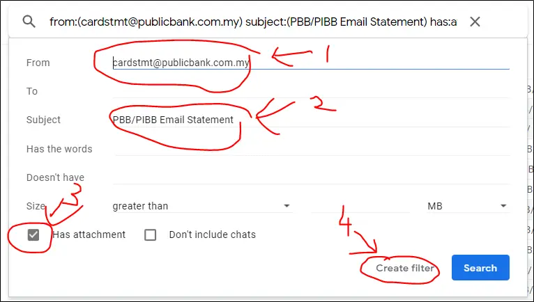 setting up credit card statement filter in gmail for finory -step 1
