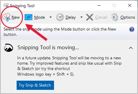 snipping tools interface