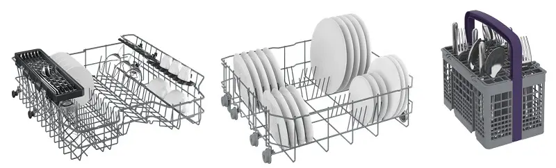 Beko DFN05R11W Dishwasher sliding cutlery basket and racks