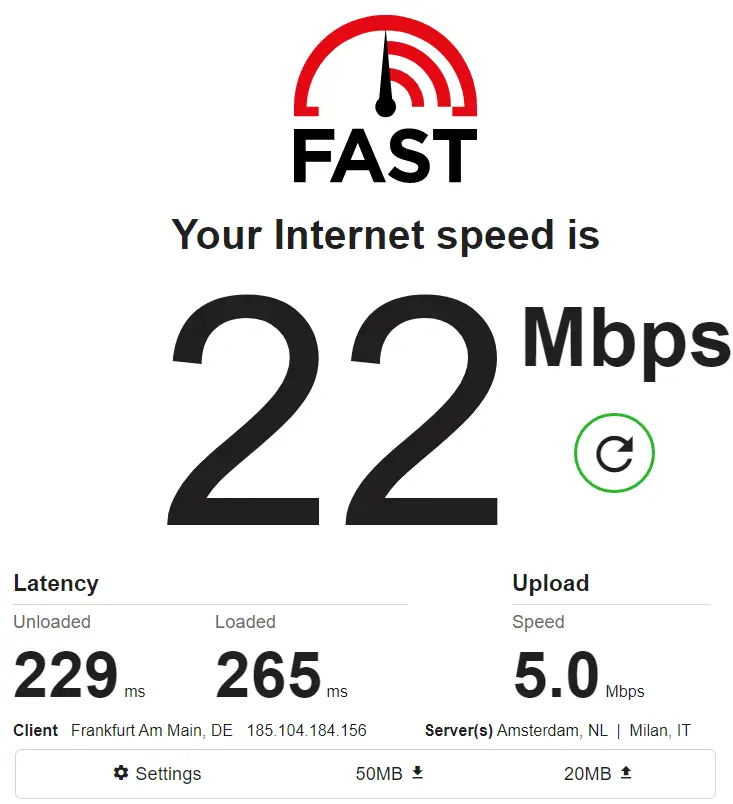 Windsribe speed test in Malaysia