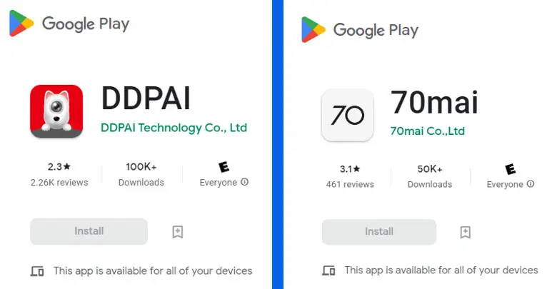 ddpai vs 70mai google play store rating
