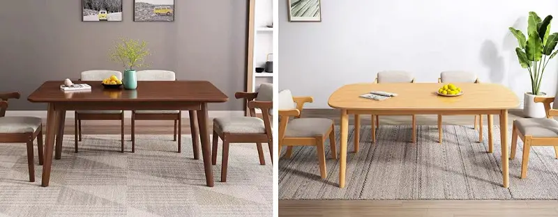 Nordic Dining table set has 2 different lengths of table and 2 different colours of chair